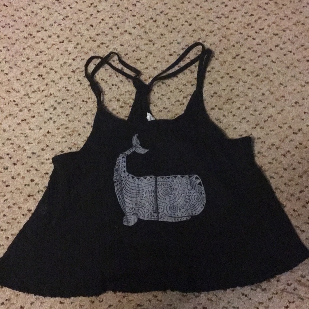 Ribbed black crop top with whale design